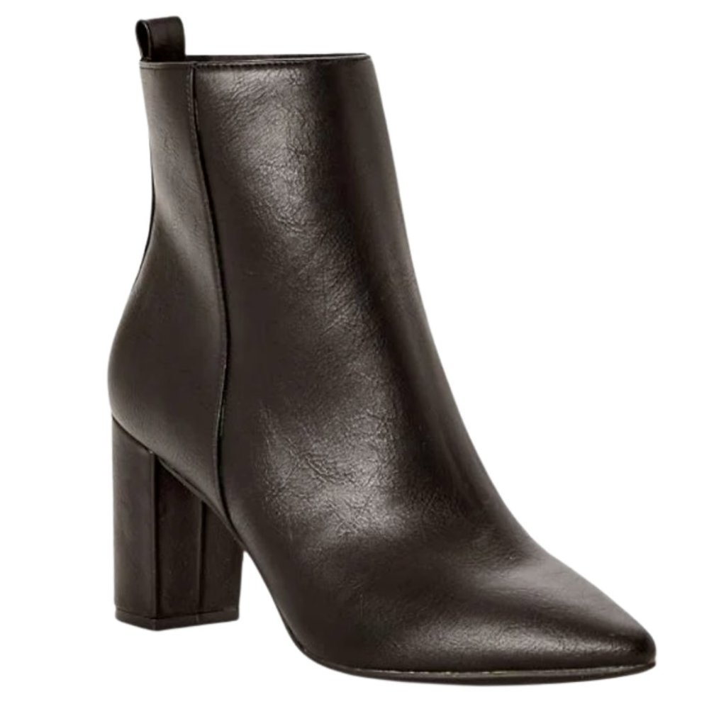 Justfab Olyvia WIDE Ankle Booties Black Pointed Toe Block Heels 9 or 9.5 10E